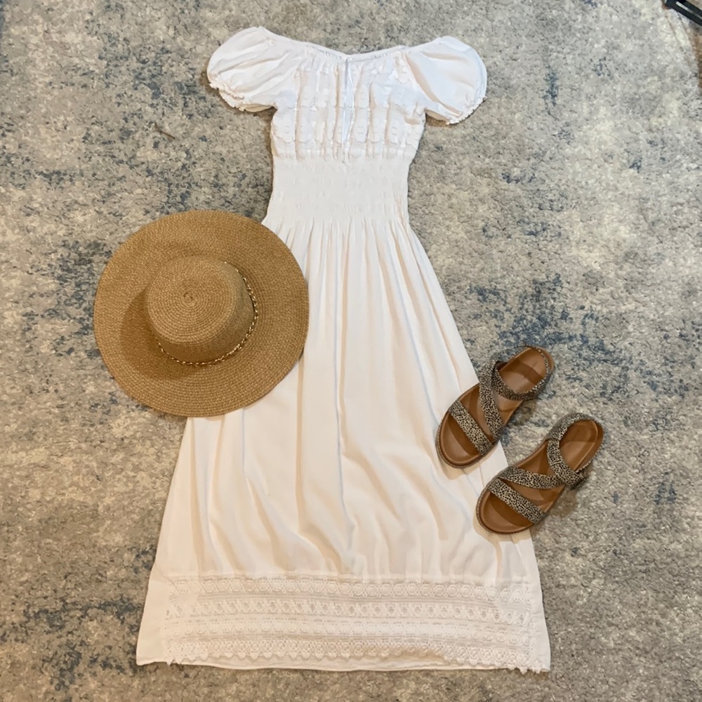 Cotton Maxi Dress with Crochet Bottom